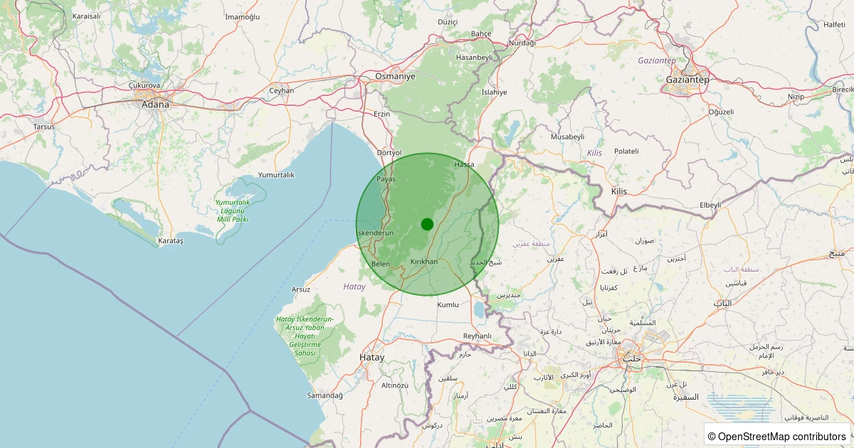 25 Kasım 2025 saat 06:05 - Kırıkhan - Bektaşlı Köyü - 2.30ml depreminin harita gösterimi