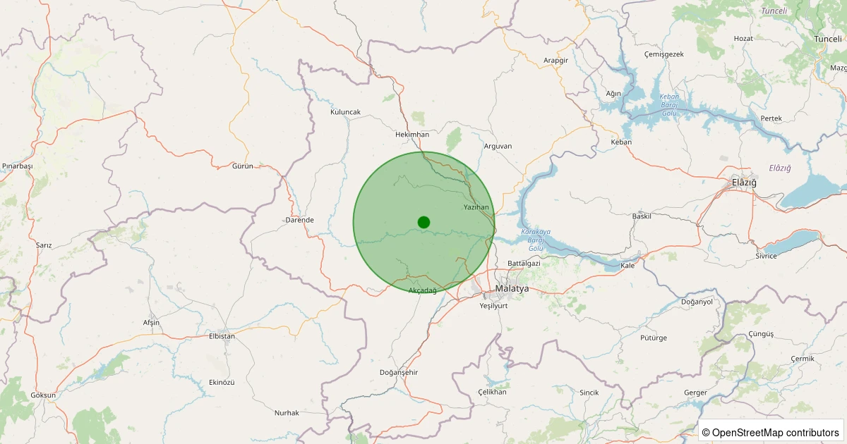 25 Kasım 2025 saat 06:15 - Yazıhan - İriağaç - 1.40ml depreminin harita gösterimi