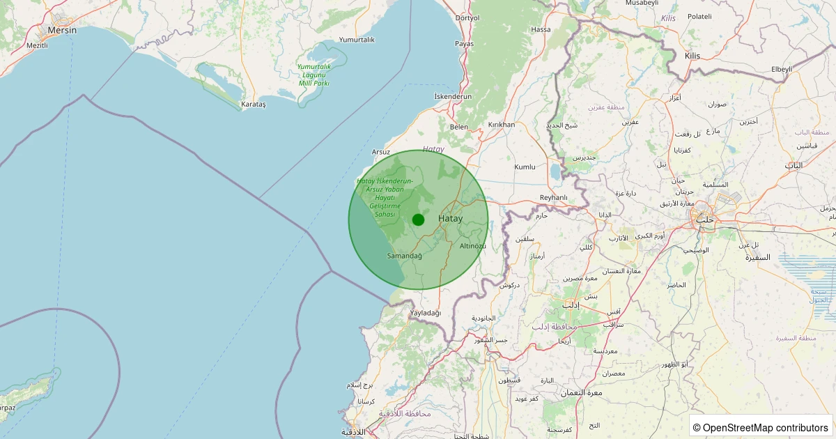 25 Kasım 2025 saat 06:36 - Samandağ - Uzunbağ - 1.80ml depreminin harita gösterimi