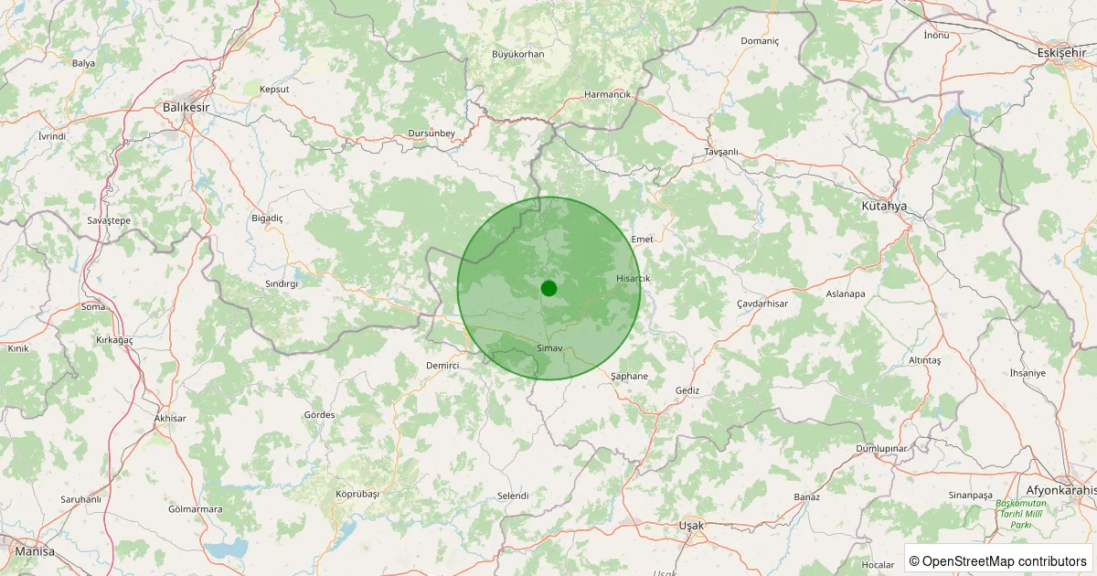 12 Ekim 2025 saat 05:01 - Simav - Yemişli Köyü - 1.40ML depreminin harita gösterimi