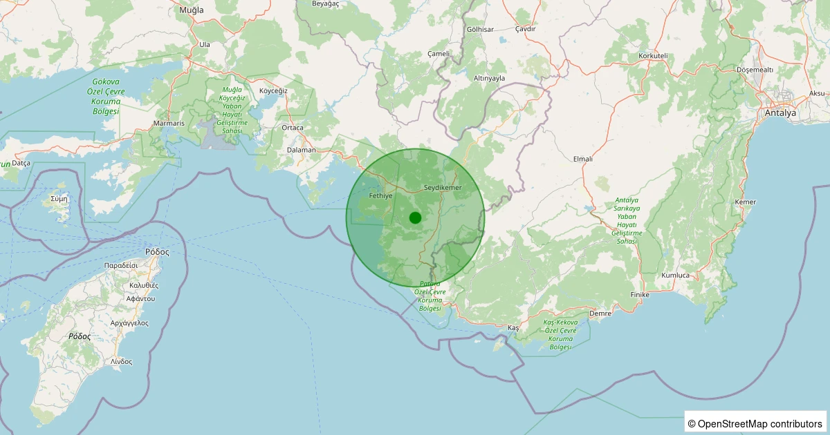 25 Kasım 2025 saat 09:21 - Seydikemer - Çaltıözü - 1.80ml depreminin harita gösterimi
