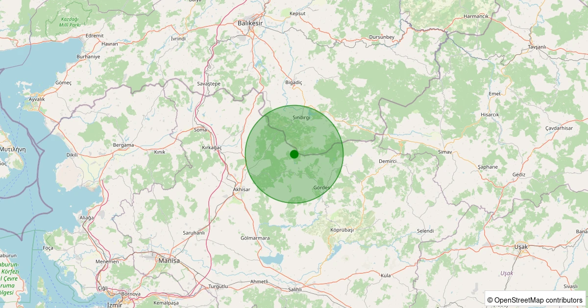 25 Kasım 2025 saat 11:29 - Akhisar - Hanpaşa Köyü - 1.40ml depreminin harita gösterimi