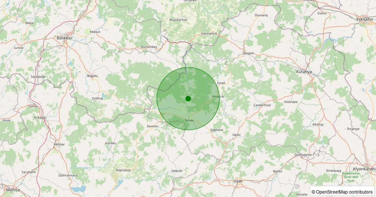 25 Kasım 2025 saat 12:44 - Simav - Yemişli Köyü - 1.70ml depreminin harita gösterimi