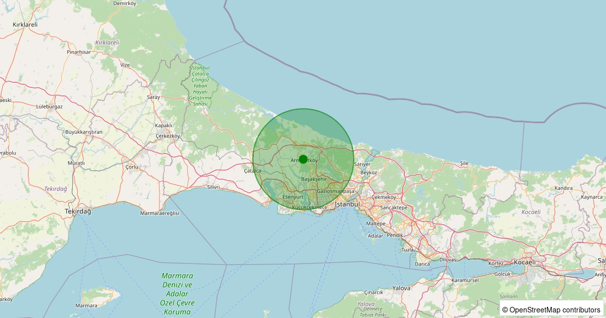 25 Kasım 2025 saat 12:47 - Arnavutköy - Arnavutköy - 0.90ml depreminin harita gösterimi