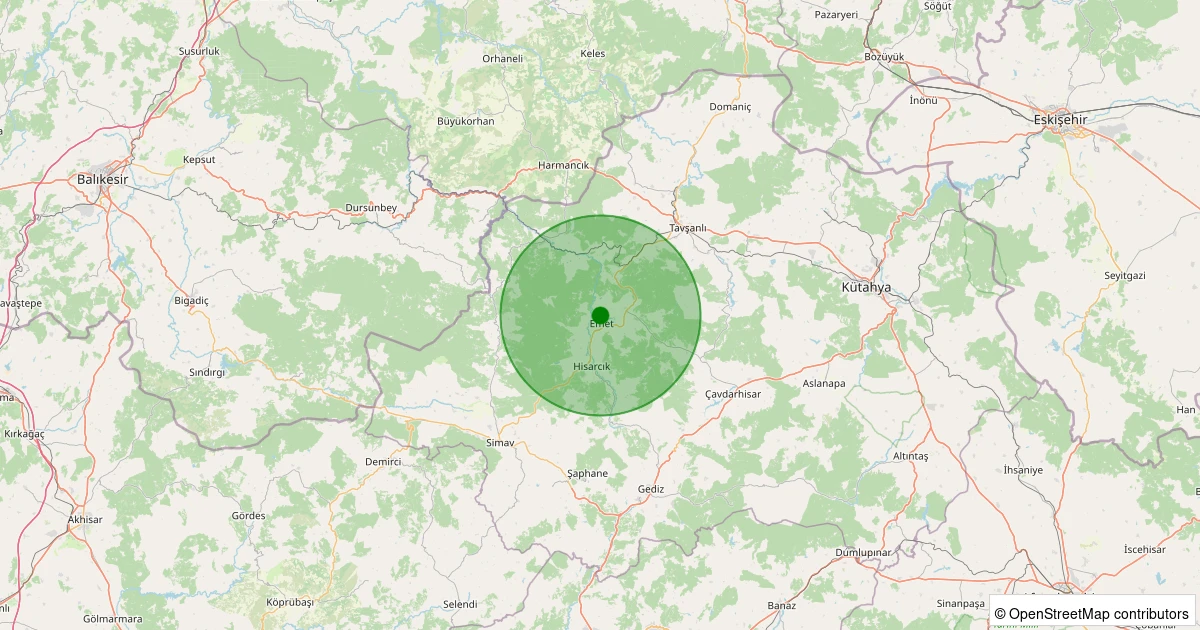 25 Kasım 2025 saat 13:03 - Emet - Dere - 1.60ml depreminin harita gösterimi