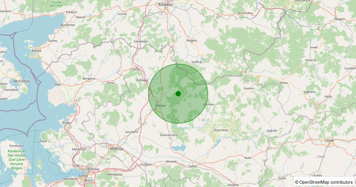 25 Kasım 2025 saat 13:51 - Akhisar - Doğankaya Köyü - 1.20ml depreminin harita gösterimi