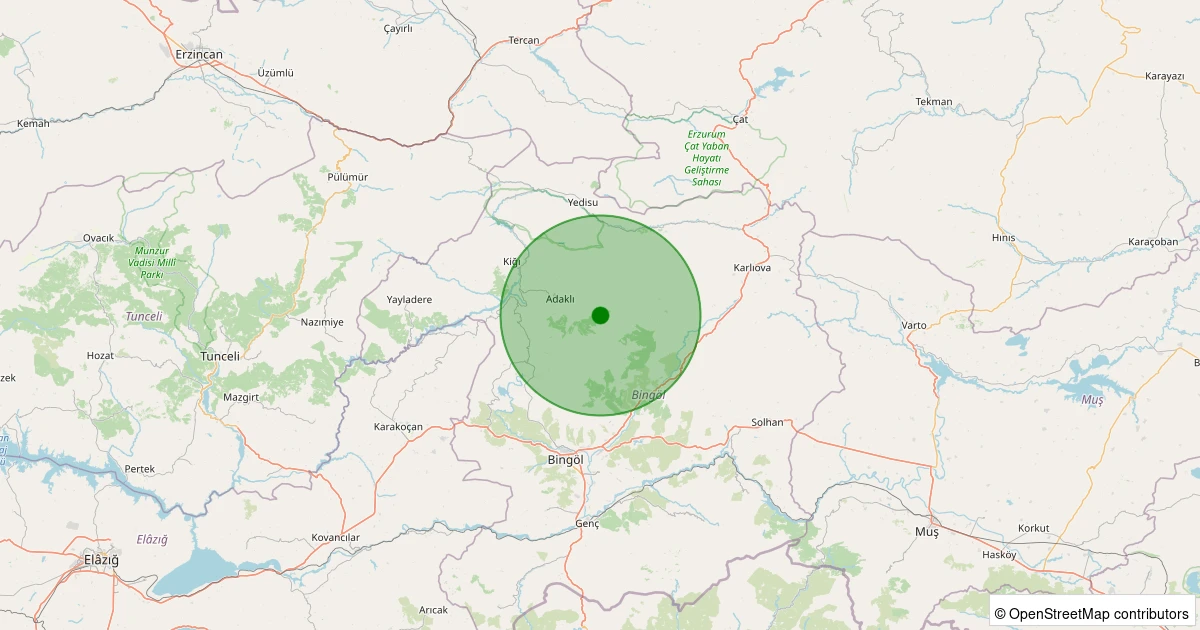 25 Kasım 2025 saat 13:59 - Adaklı - Doğankaya Köyü - 2.10ml depreminin harita gösterimi