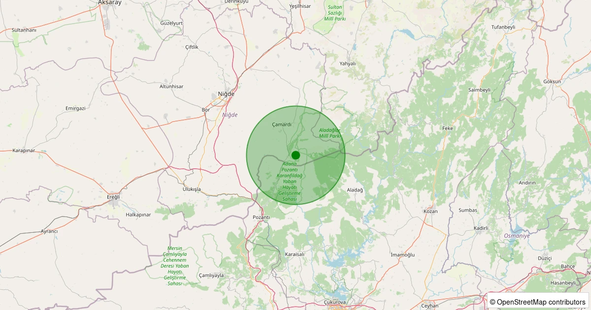 25 Kasım 2025 saat 14:13 - Çamardı - Yelatan Köyü - 1.30ml depreminin harita gösterimi
