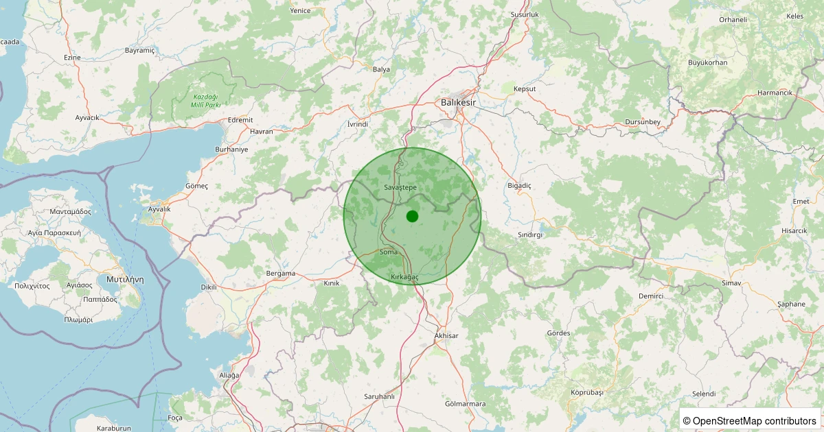 25 Kasım 2025 saat 15:24 - Soma - Kozluören - 2.60ml depreminin harita gösterimi