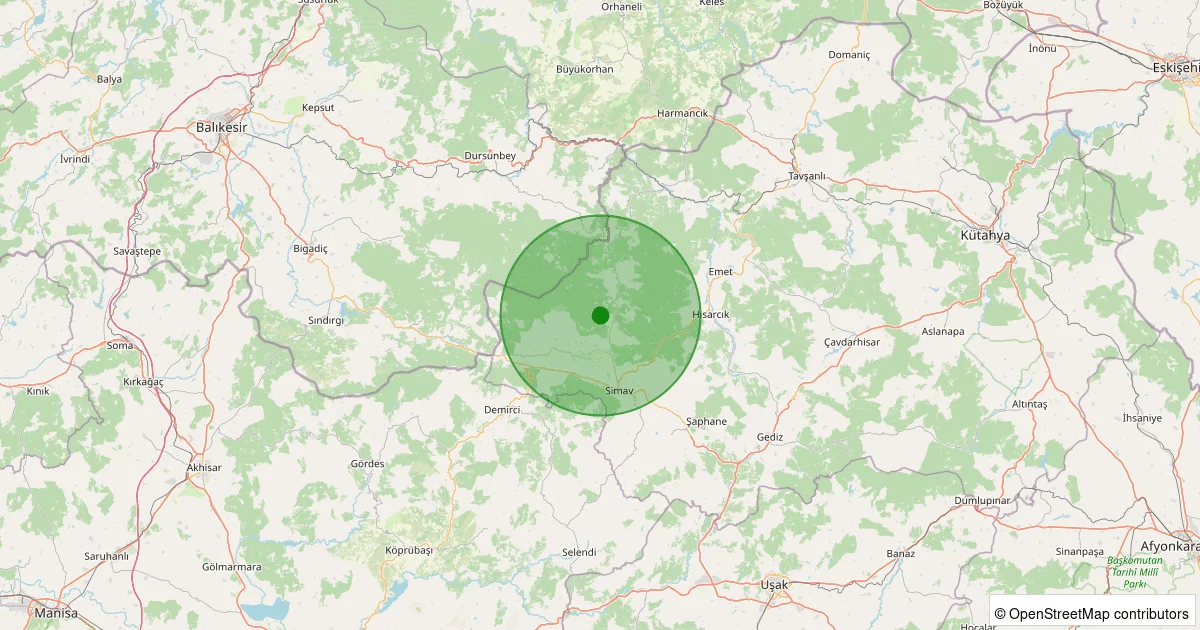 12 Ekim 2025 saat 06:10 - Simav - Yeniler Köyü - 1.10ML depreminin harita gösterimi