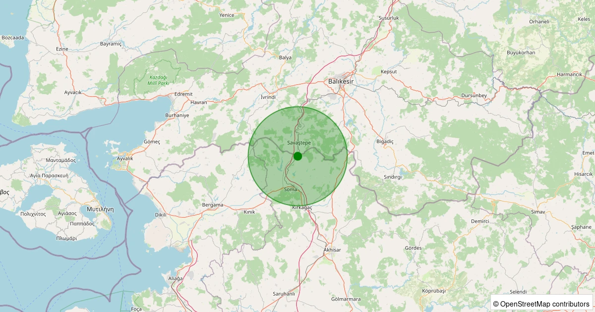 25 Kasım 2025 saat 16:23 - Soma - Yağcılı - 1.30ml depreminin harita gösterimi