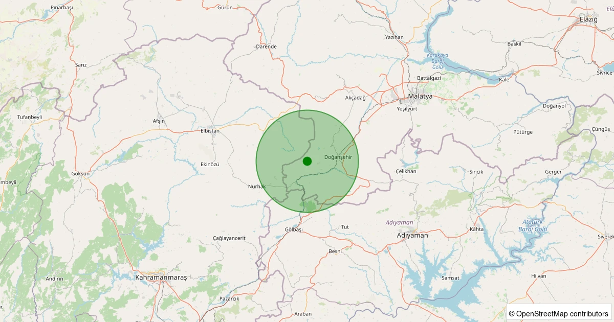 25 Kasım 2025 saat 18:17 - Doğanşehir - Beğre - 1.00ml depreminin harita gösterimi