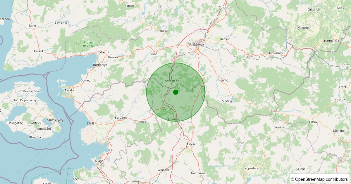 25 Kasım 2025 saat 21:33 - Soma - Göktaş - 2.20ml depreminin harita gösterimi