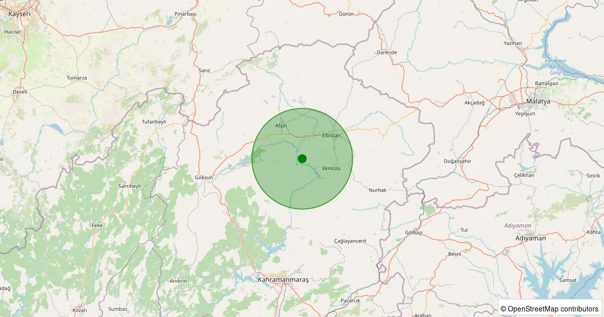 25 Kasım 2025 saat 21:40 - Elbistan - Dağdere Köyü - 1.40ml depreminin harita gösterimi