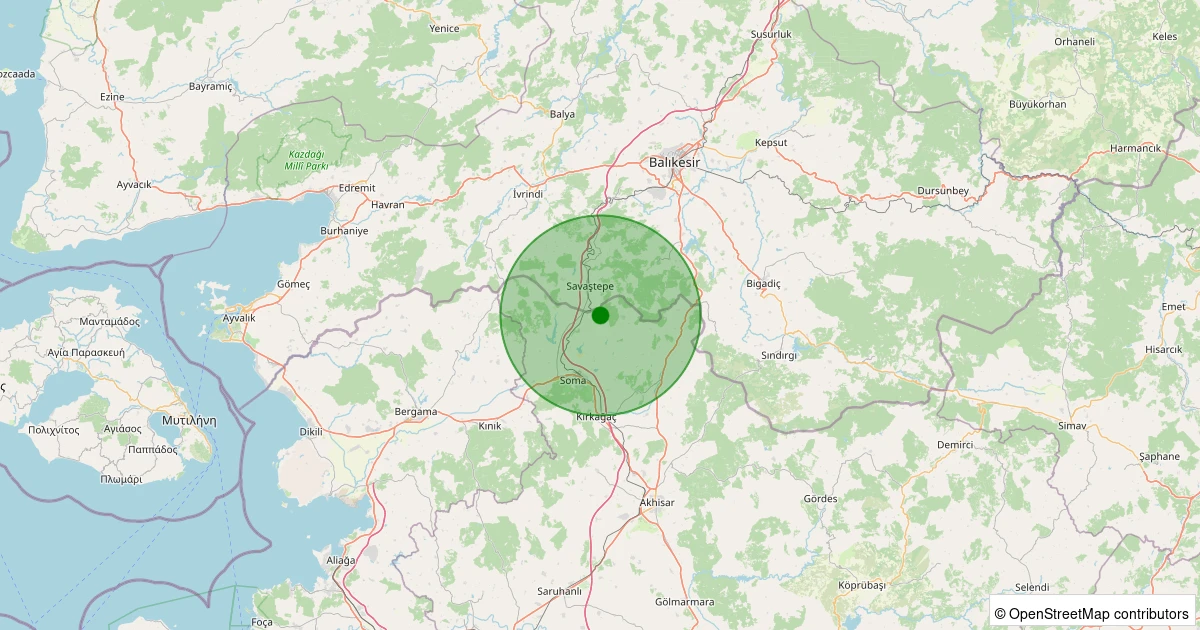25 Kasım 2025 saat 22:38 - Soma - Türk Pıyale - 1.00ml depreminin harita gösterimi