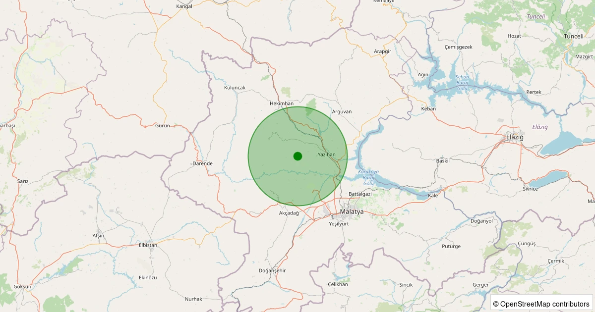 25 Kasım 2025 saat 22:37 - Yazıhan - Mısırdere - 1.50ml depreminin harita gösterimi