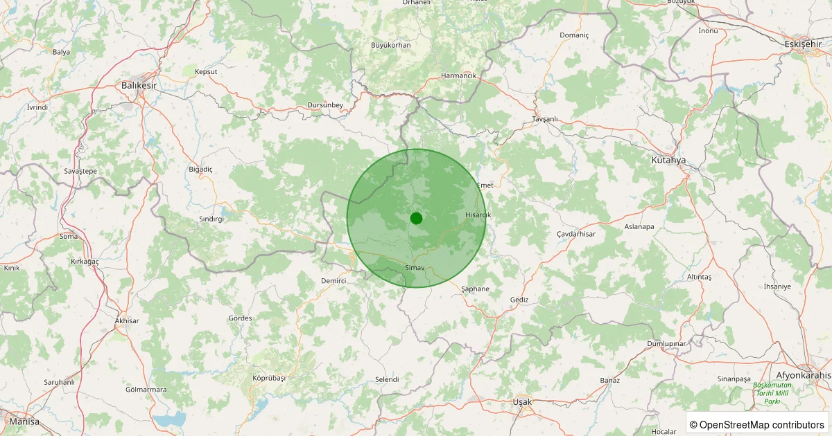 12 Ekim 2025 saat 07:23 - Simav - Yemişli Köyü - 0.90ML depreminin harita gösterimi