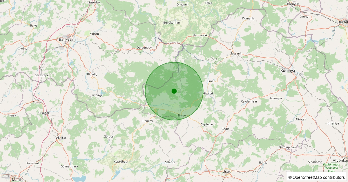 26 Kasım 2025 saat 04:24 - Simav - Karakoca Köyü - 1.60ml depreminin harita gösterimi
