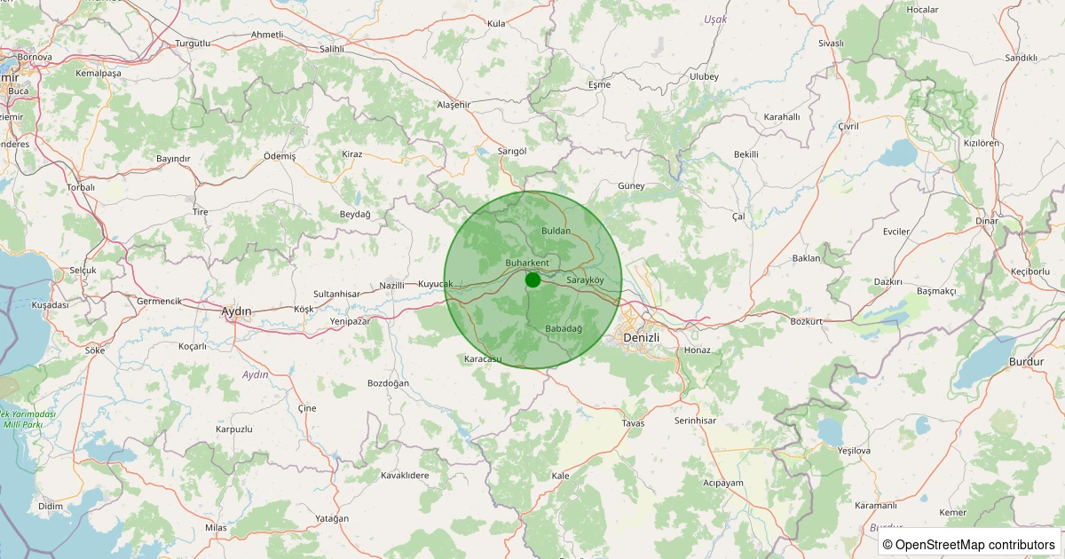 26 Kasım 2025 saat 05:09 - Buharkent - Savcıllı - 2.10ml depreminin harita gösterimi