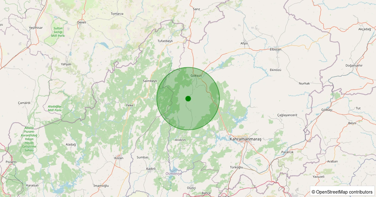 26 Kasım 2025 saat 04:35 - Göksun - Küçükçamurlu - 1.30ml depreminin harita gösterimi