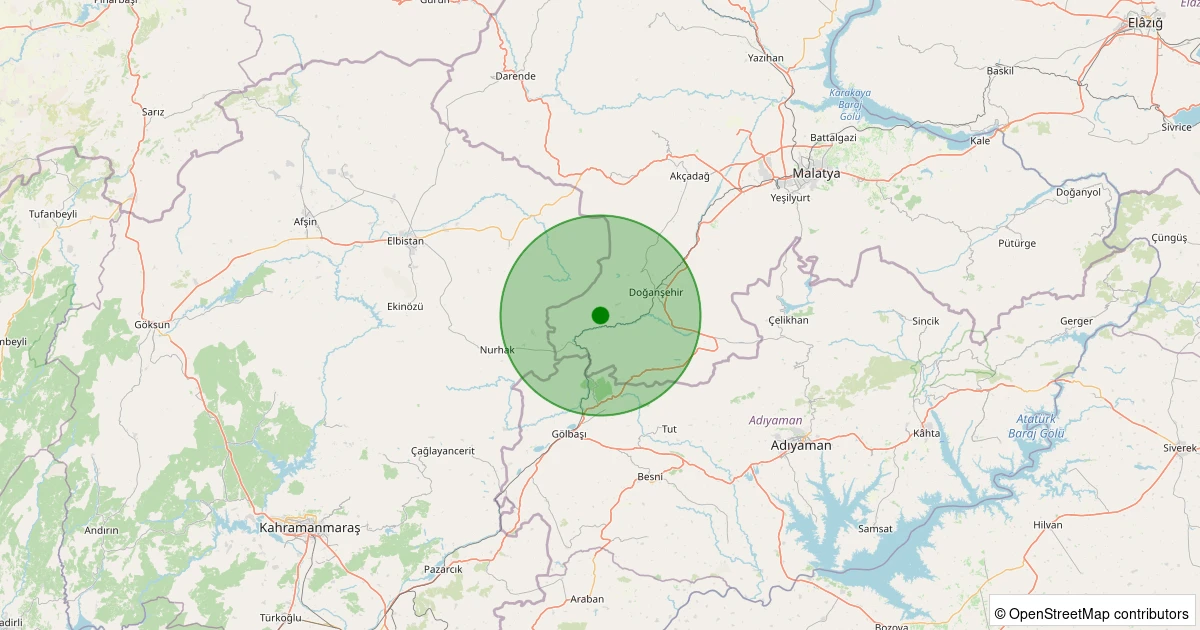 26 Kasım 2025 saat 05:45 - Doğanşehir - Elmalı - 2.70ml depreminin harita gösterimi