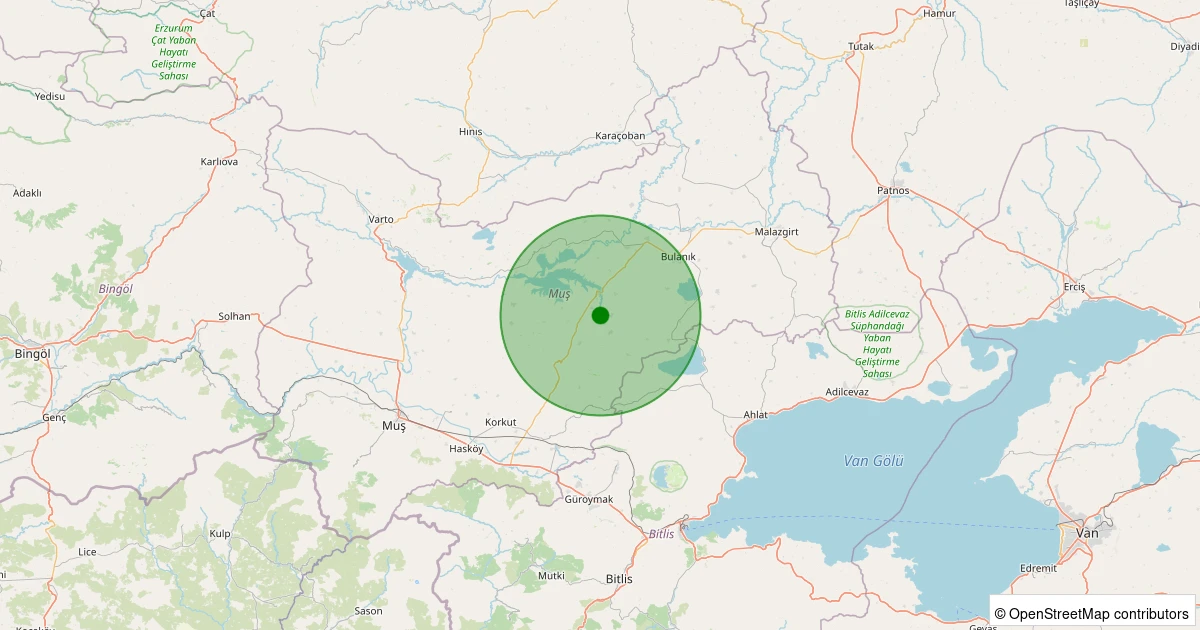 26 Kasım 2025 saat 05:50 - Bulanık - Mollakent Köyü - 1.20ml depreminin harita gösterimi