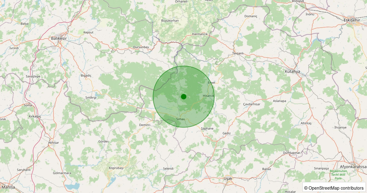 26 Kasım 2025 saat 07:45 - Simav - Maden Köyü - 1.40ml depreminin harita gösterimi