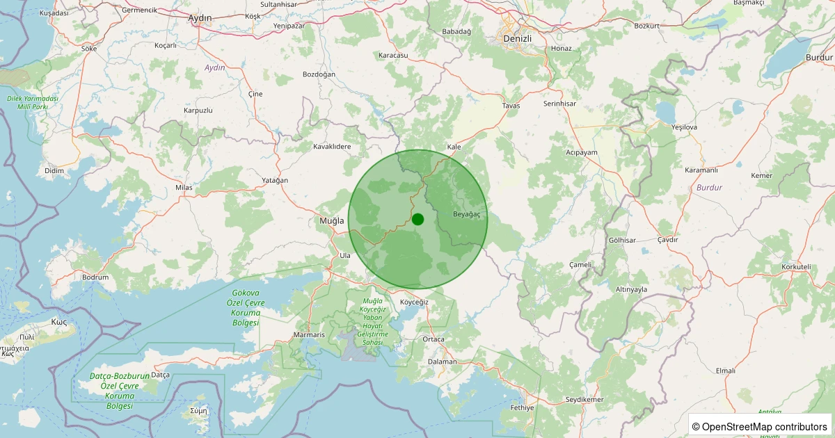 26 Kasım 2025 saat 08:00 - Menteşe - 1.50ml depreminin harita gösterimi
