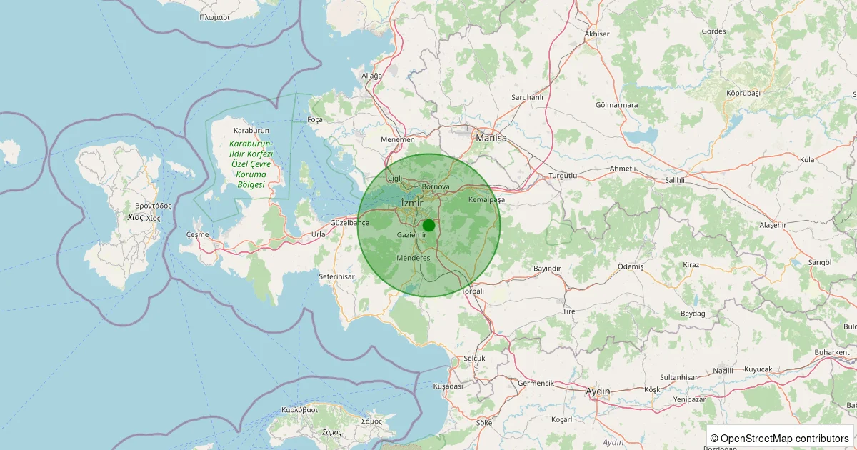 12 Ekim 2025 saat 07:34 - Buca - Tınaztepe - 1.40ml depreminin harita gösterimi