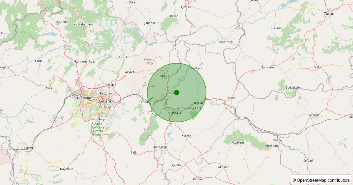 26 Kasım 2025 saat 10:36 - Yahşihan - Keçili Köyü - 0.80ML depreminin harita gösterimi