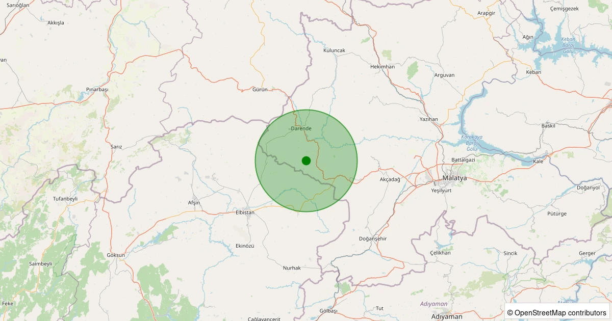 26 Kasım 2025 saat 12:52 - Darende - Yenice - 1.70ml depreminin harita gösterimi
