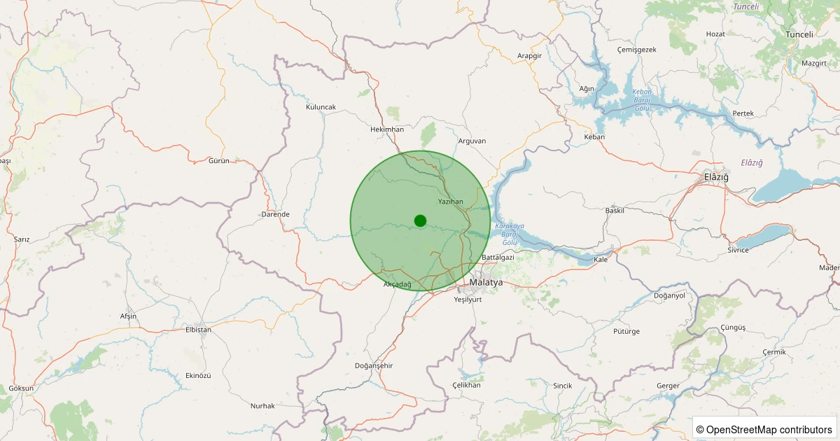 26 Kasım 2025 saat 13:10 - Yazıhan - 1.40ml depreminin harita gösterimi