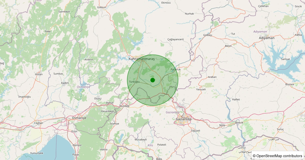 26 Kasım 2025 saat 18:19 - Dulkadiroğlu - Abbaslar - 1.20ml depreminin harita gösterimi