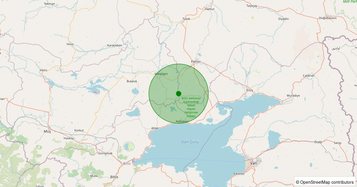 26 Kasım 2025 saat 19:21 - Malazgirt - Oğuzhan Köyü - 3.00ml depreminin harita gösterimi
