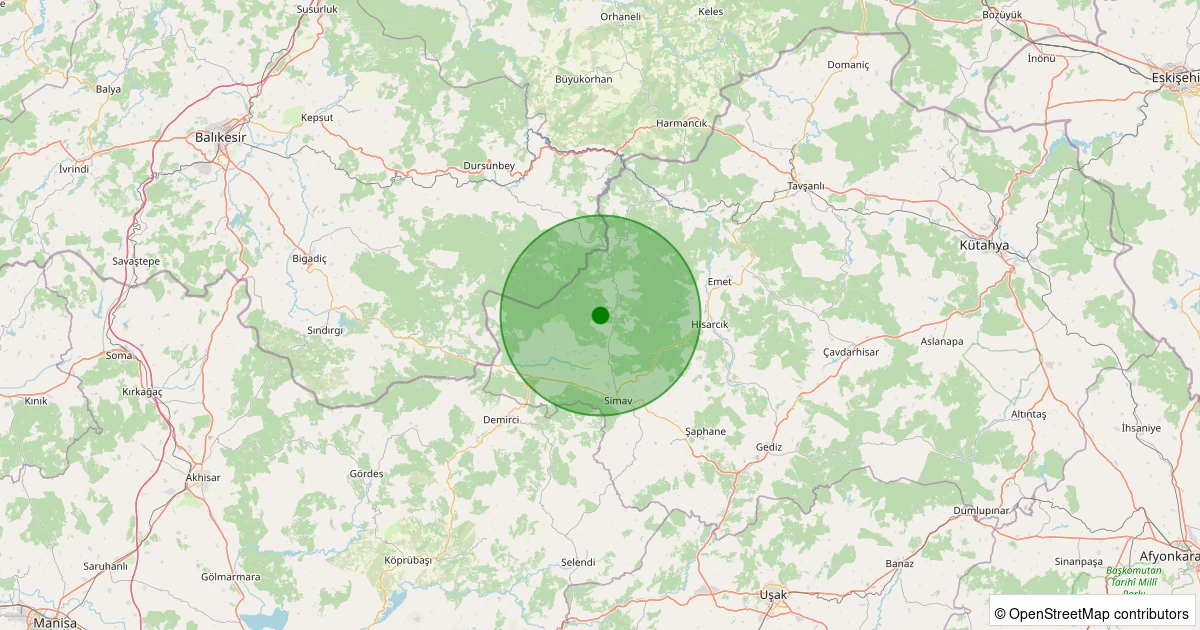 26 Kasım 2025 saat 19:45 - Simav - Maden Köyü - 1.20ml depreminin harita gösterimi