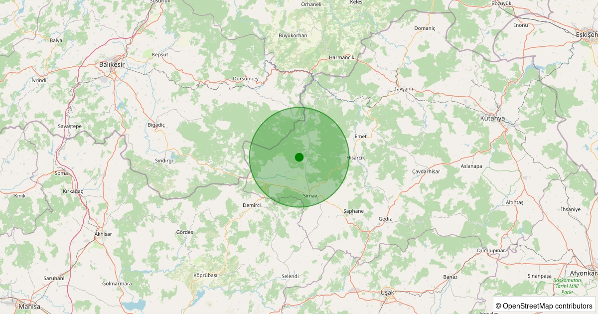 26 Kasım 2025 saat 20:13 - Simav - Eğirler Köyü - 1.20ml depreminin harita gösterimi
