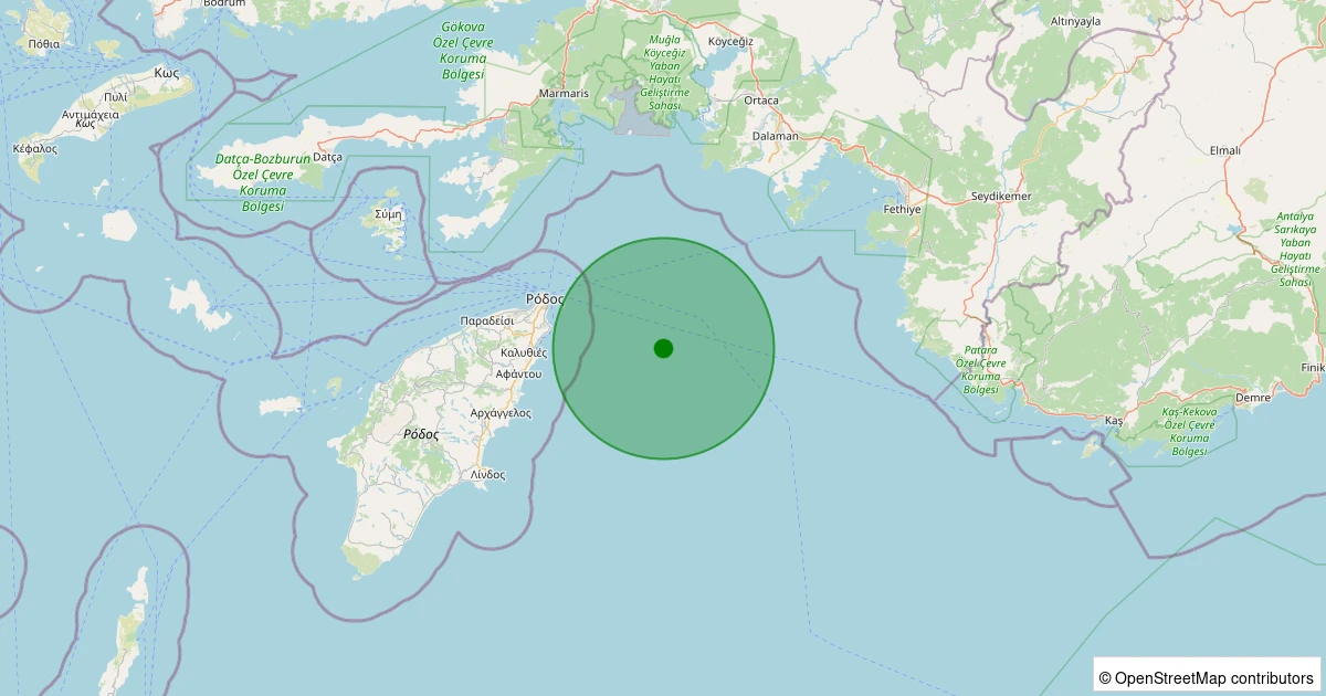 26 Kasım 2025 saat 20:48 - Akdeniz - [44.40 km] Ortaca (Muğla) - 3.80MW depreminin harita gösterimi