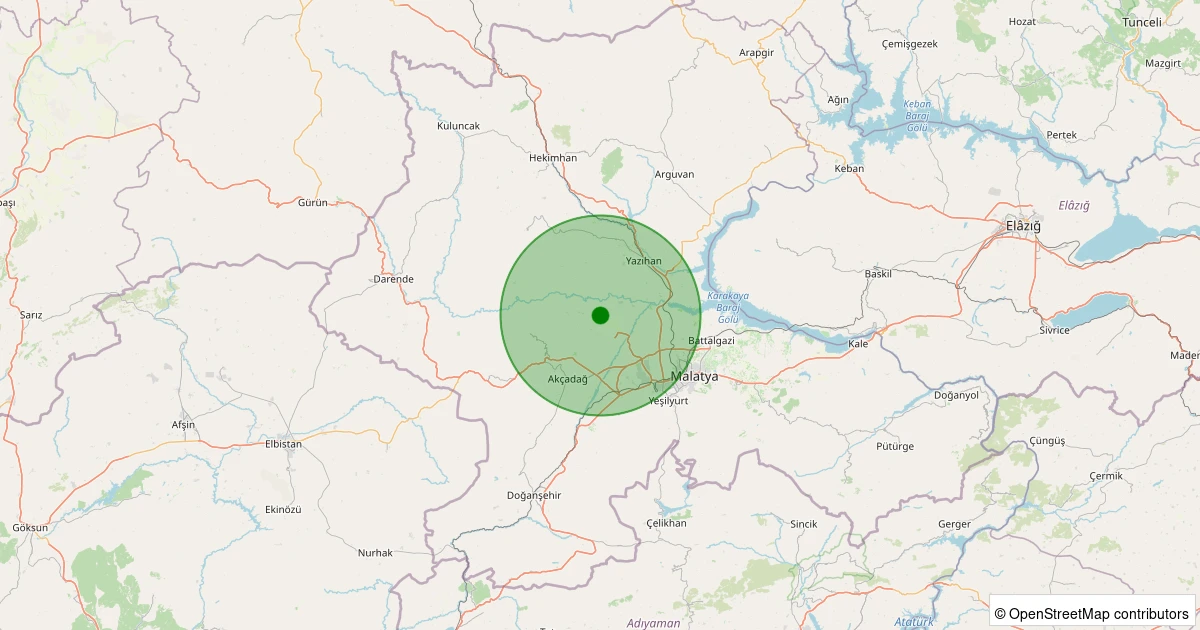 26 Kasım 2025 saat 21:01 - Akçadağ - Ilıcak - 1.60ml depreminin harita gösterimi
