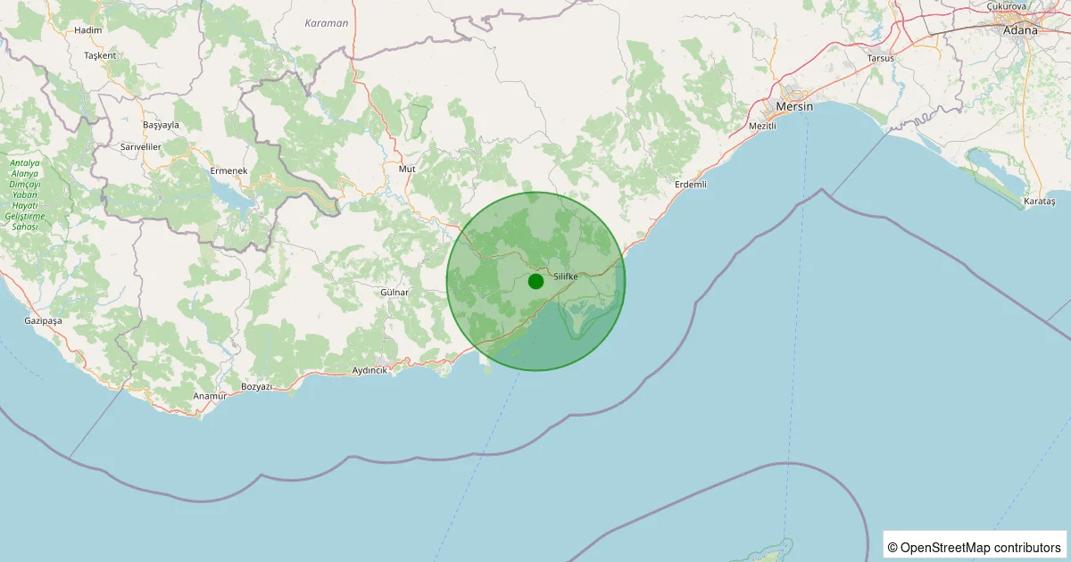 10 Ekim 2025 saat 07:17 - Silifke - 1.40ml depreminin harita gösterimi