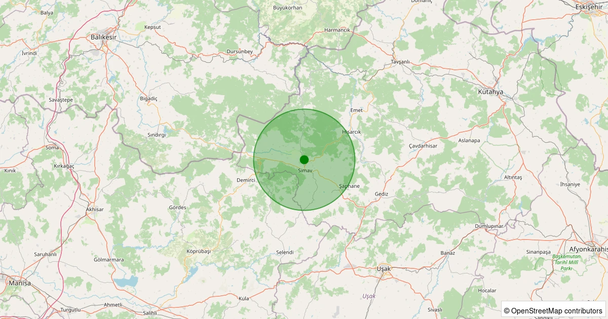 26 Kasım 2025 saat 23:46 - Simav - Çitgöl - 1.00ml depreminin harita gösterimi