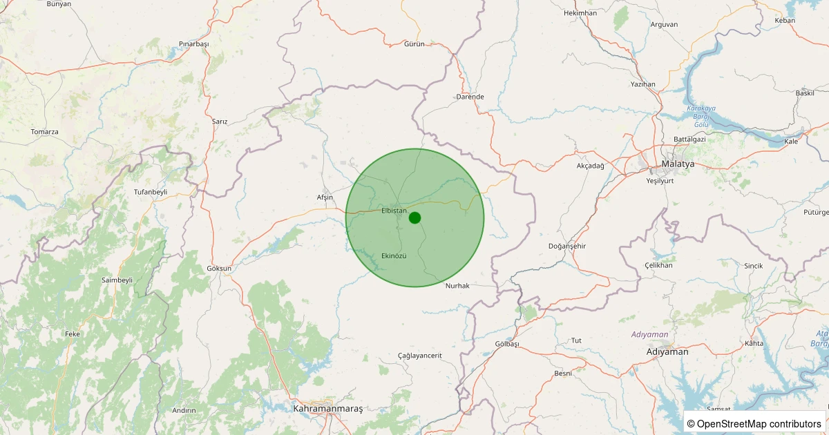 27 Kasım 2025 saat 01:36 - Elbistan - Çiçek Köyü - 1.20ml depreminin harita gösterimi