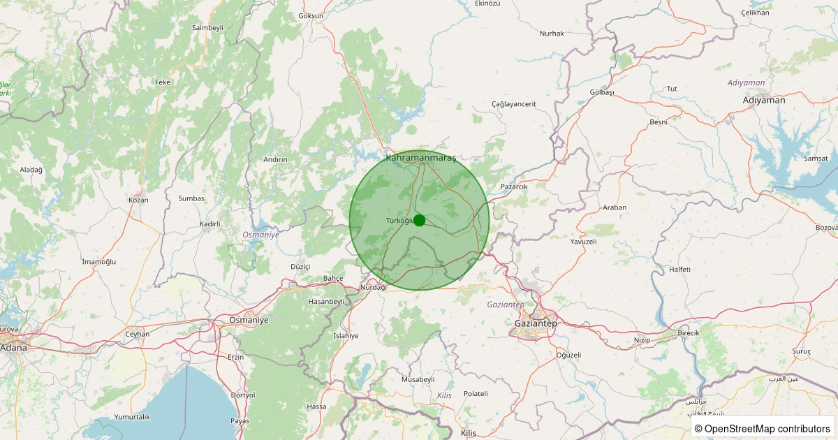 27 Kasım 2025 saat 06:00 - Türkoğlu - 1.40ml depreminin harita gösterimi