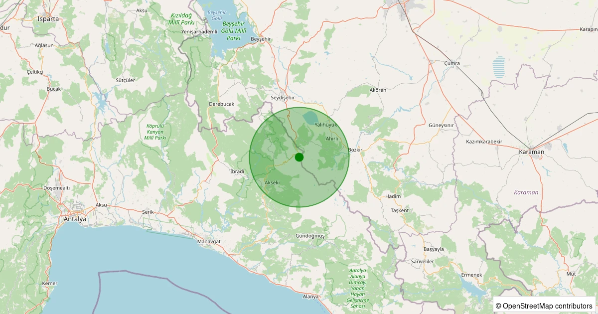 27 Kasım 2025 saat 06:31 - Akseki - 1.60ml depreminin harita gösterimi