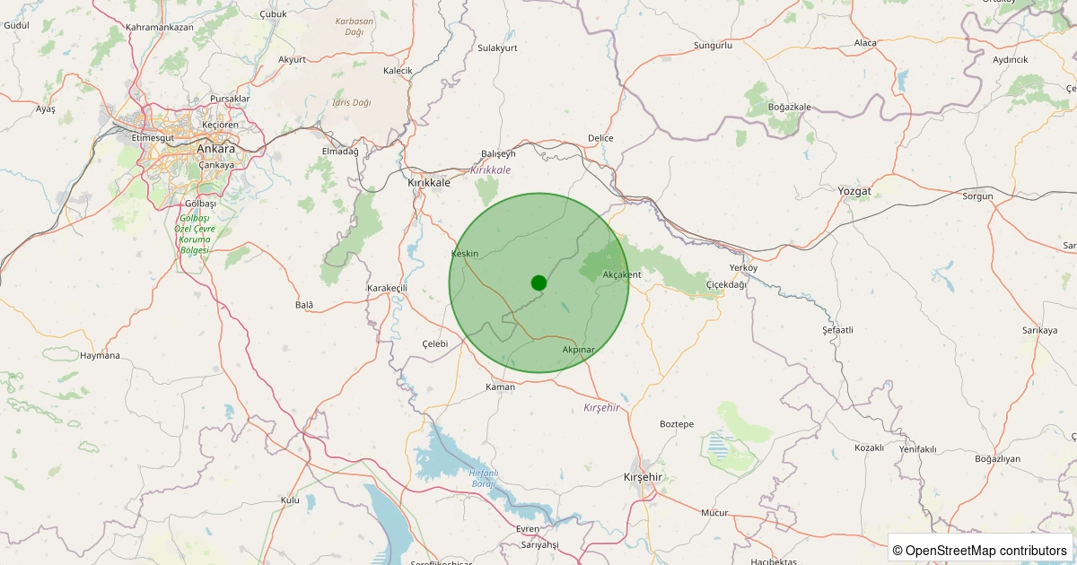 27 Kasım 2025 saat 06:46 - Keskin - 1.10ml depreminin harita gösterimi