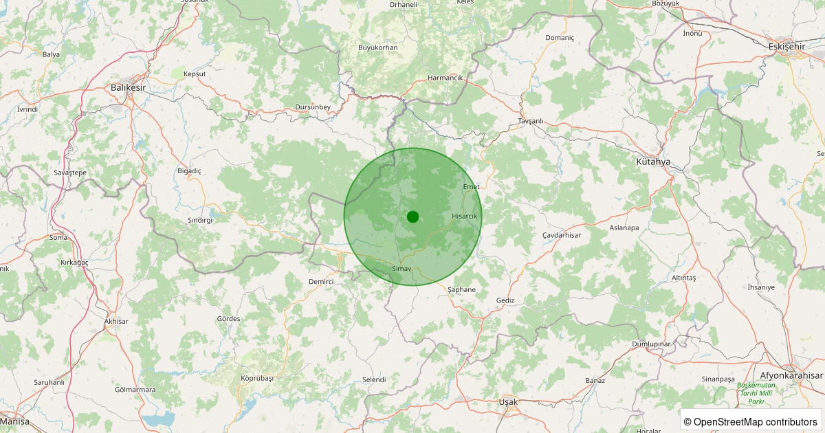 27 Kasım 2025 saat 10:04 - Simav - Yemişli Köyü - 1.50ml depreminin harita gösterimi