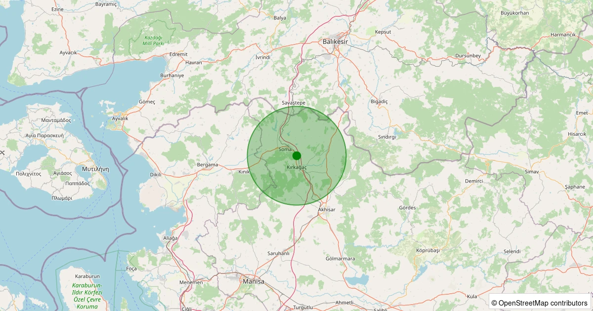 27 Kasım 2025 saat 13:14 - Kırkağaç - Öveçlı - 0.90ml depreminin harita gösterimi