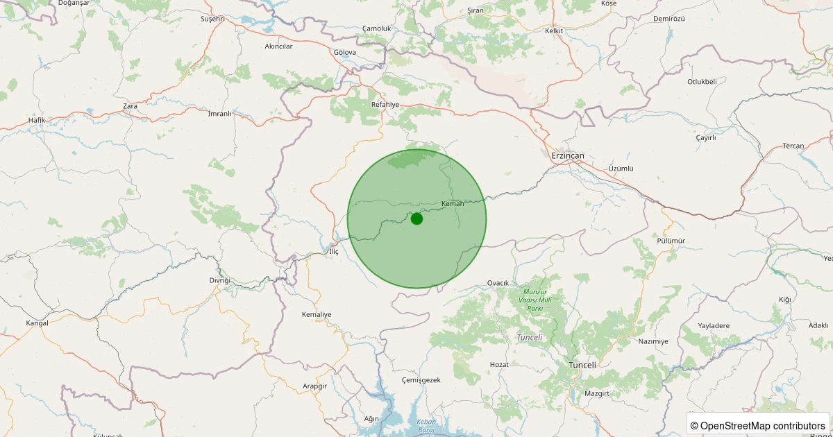 27 Kasım 2025 saat 14:29 - Kemah - Koçkar Köyü - 1.20ml depreminin harita gösterimi