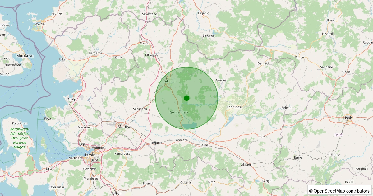 27 Kasım 2025 saat 14:35 - Akhisar - Akçaalan Köyü - 1.50ml depreminin harita gösterimi