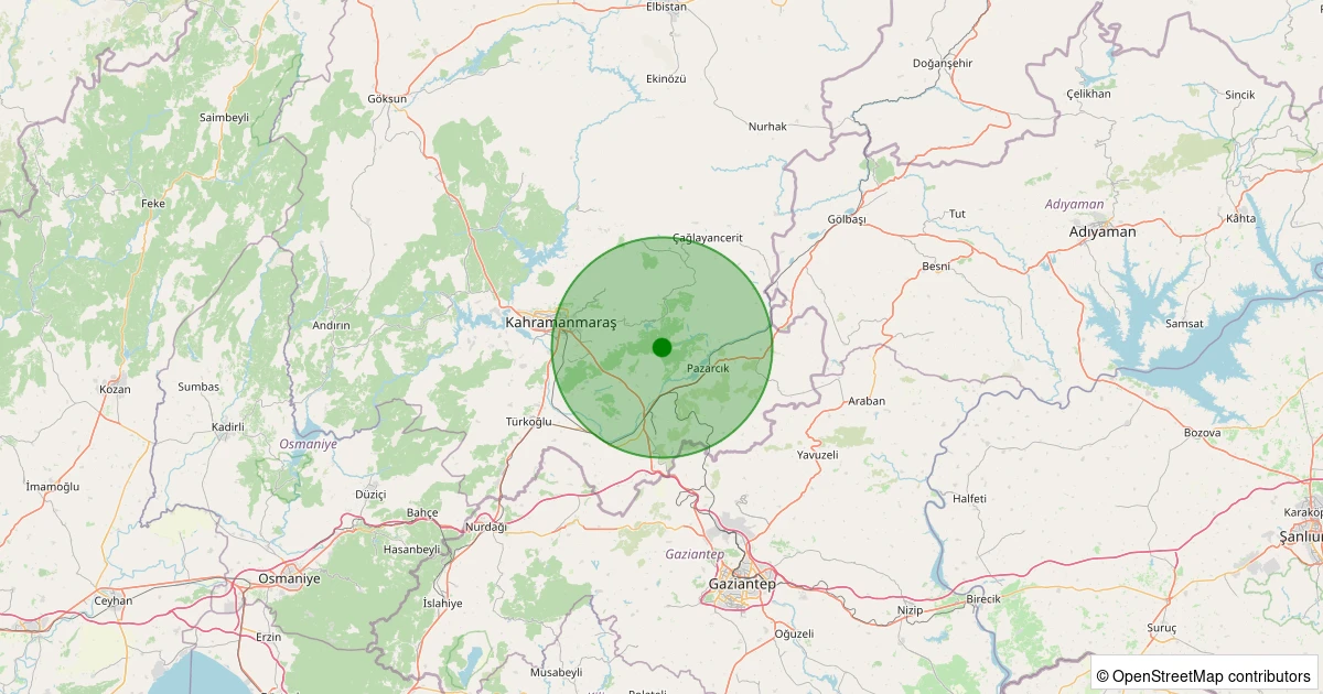 27 Kasım 2025 saat 19:54 - Dulkadiroğlu - Kuzucak - 2.20ml depreminin harita gösterimi