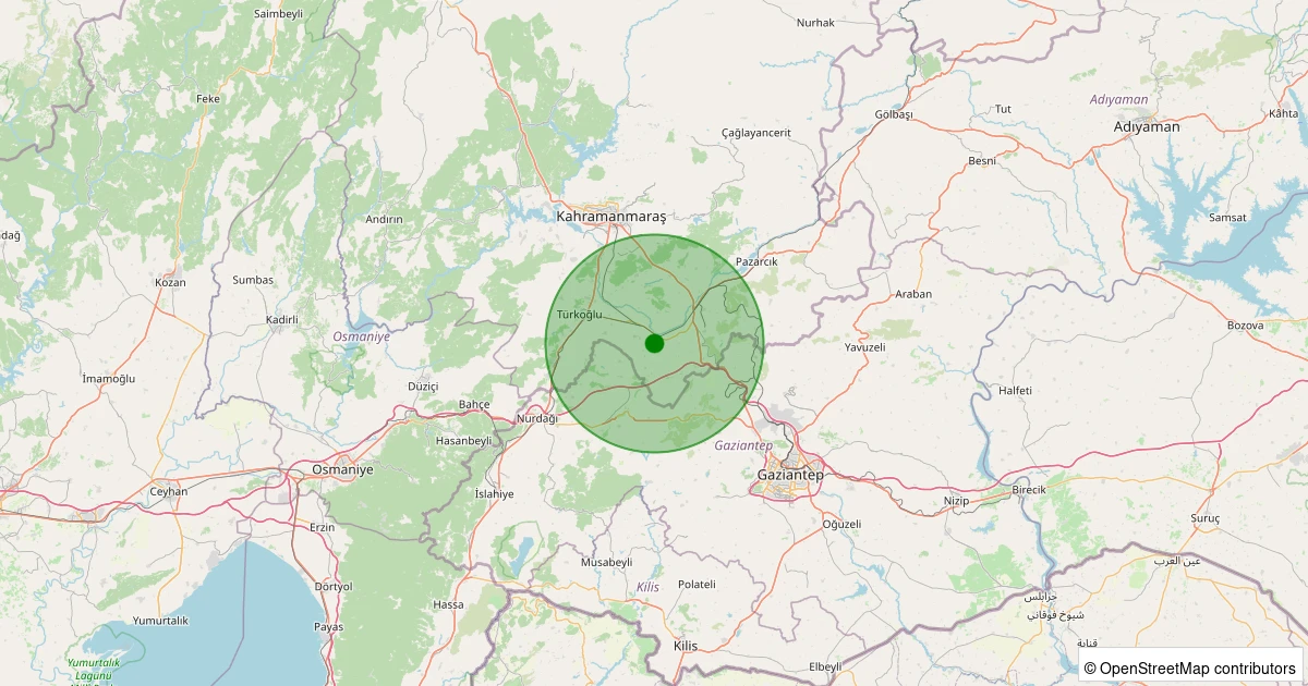 27 Kasım 2025 saat 21:10 - Kahramanmaraş - 1.10ml depreminin harita gösterimi